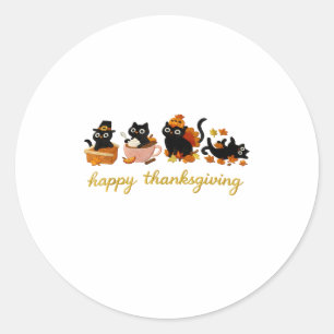 Sticker Rond Joli Chat Dinde Joyeux Thanksgiving Automne Meowy