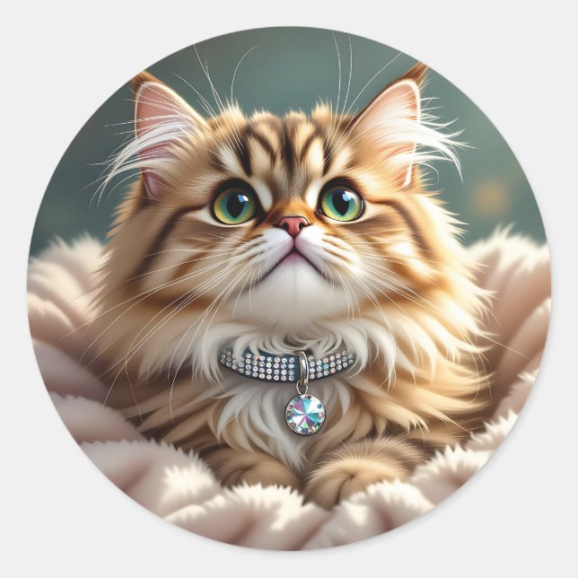 Sticker Rond Joli Chat Fluffy | Vide (Devant)