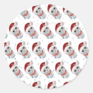 Sticker Rond Joli chat gris argenté avec collier de chat de Noë