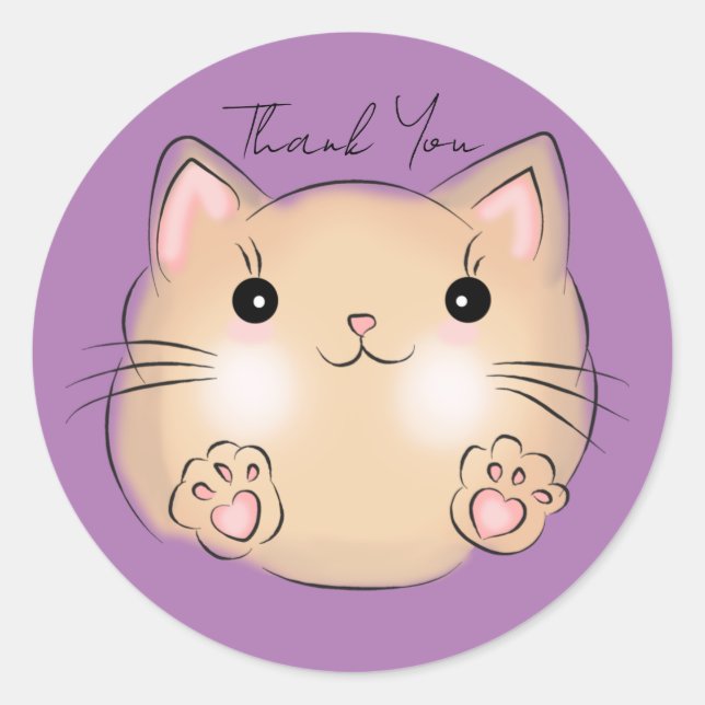 Sticker Rond Joli Chat, Merci Violet (Devant)