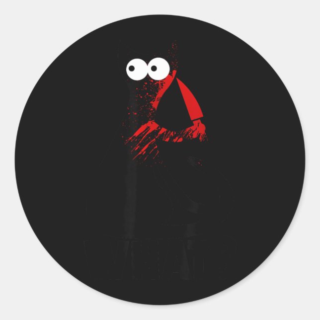 Sticker Rond Joli Chat Noir Meurtrier Fou Avec Couteau (Devant)