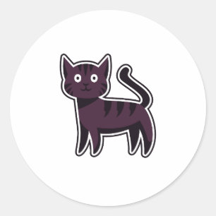 Sticker Rond Joli chat noir tabby effrayant Halloween violet fo