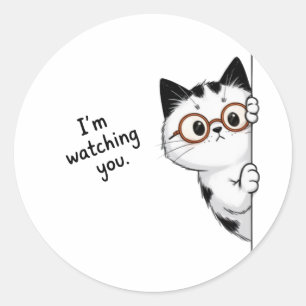 Sticker Rond Joli Chat Qui Épie En Vous Regardant