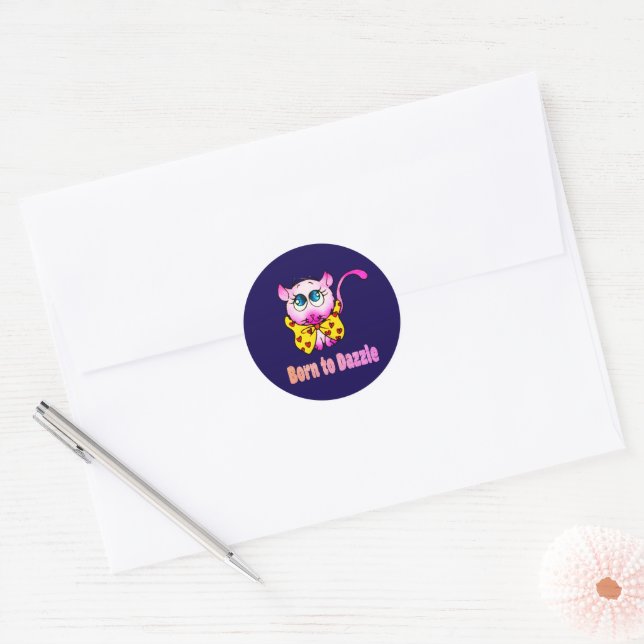 Sticker Rond Joli Chat Rose - Né pour Éblouir l'Art (Enveloppe)