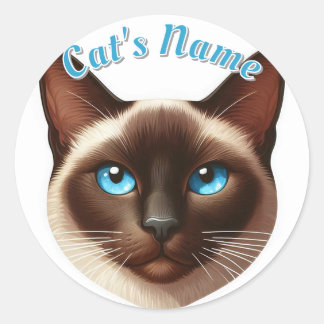 Sticker Rond Joli chat Siamais à cheveux courts plus nom