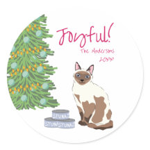 Joli chat siamois au poisson-chat joyeux Noël 