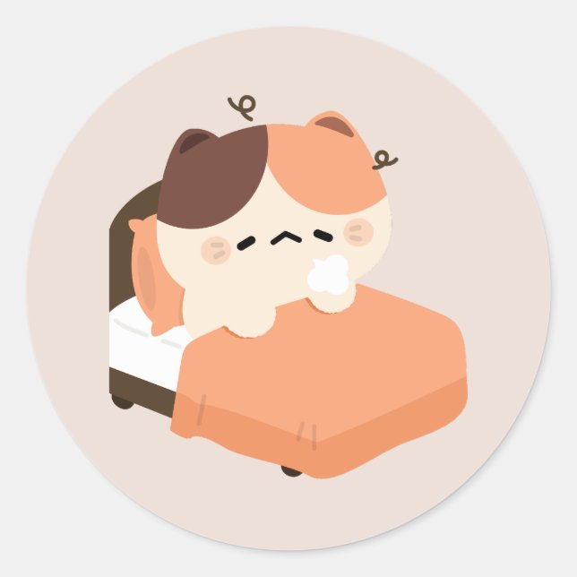 Sticker Rond Joli chat tortie fatigué  (Devant)