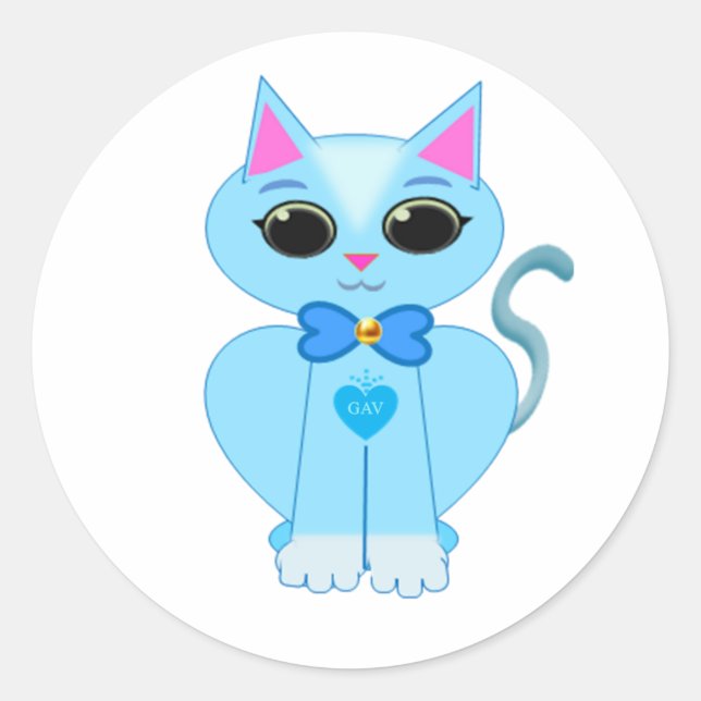 Sticker Rond Joli chaton bleu clair élégant (Devant)