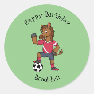 Sticker Rond Joli cheval drôle jouant dessin de football