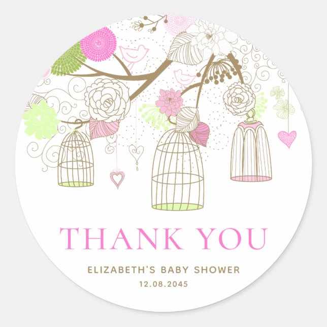 Sticker Rond Joli chevalet Baby shower de Merci Birdcages (Devant)