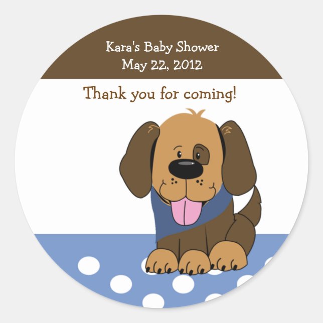 Sticker Rond Joli chevalet de Baby shower Brown de chiot Faveur (Devant)