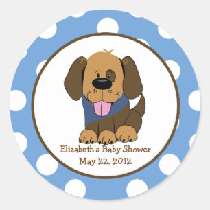 Sticker Rond Joli chevalet de Baby shower Brown de chiot Faveur