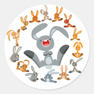 Sticker Rond Joli chevalet de dessin lapins Mandala