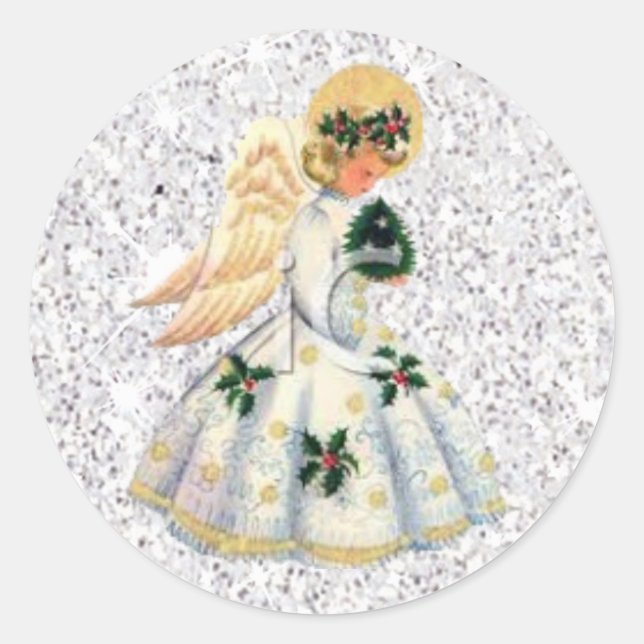 Sticker Rond Joli chevalet de Noël Angel Glittery Argent (Devant)