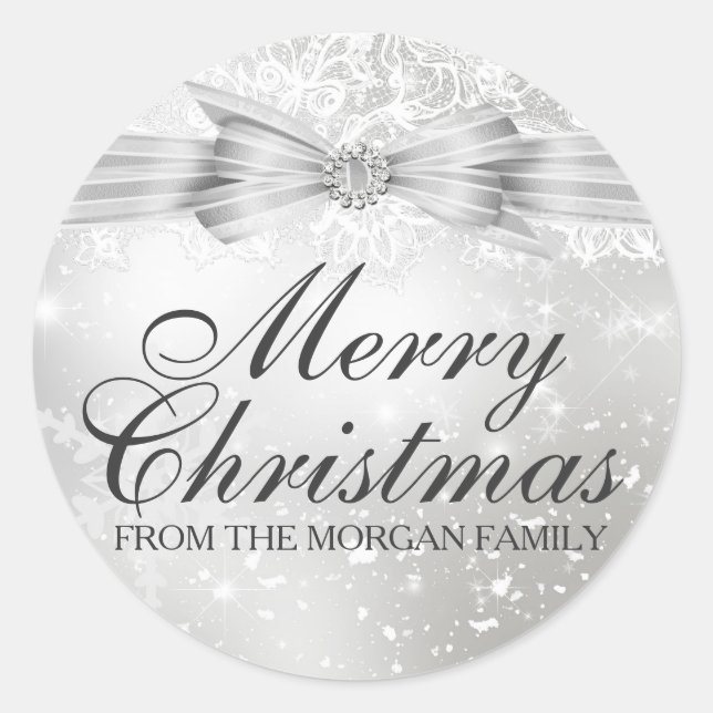 Sticker Rond Joli chevalet de Noël en argent Lace & Bow (Devant)