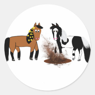 Sticker Rond Joli Chevaux de dessin animé jouant