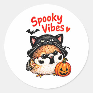 Sticker Rond Joli Chibi Moineau Oiseau Halloween