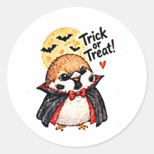 Sticker Rond Joli Chibi Moineau Oiseau Halloween Dracula