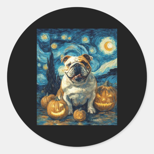 Sticker Rond Joli chien anglais Bulldog Halloween Jack-o'-lante (Devant)