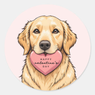 Sticker Rond Joli chien au cœur Joyeuse Saint-Valentin