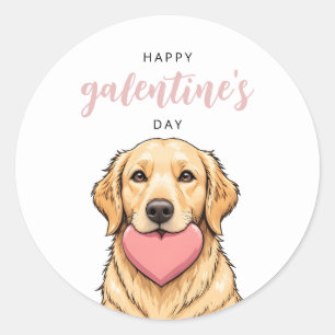Sticker Rond Joli chien avec un cœur rose Galentine's Day Saint