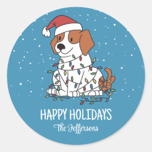Sticker Rond Joli chien Beagle Noël Snowy Vacances d'hiver