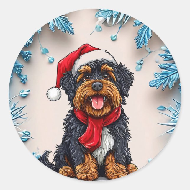 Sticker Rond Joli chien de Noël (Devant)