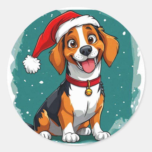 Sticker Rond Joli chien de Noël (Devant)