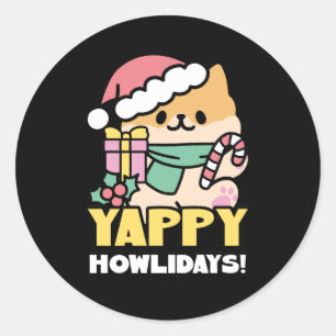 Sticker Rond Joli chien de Noël - Yappy Howlidays 