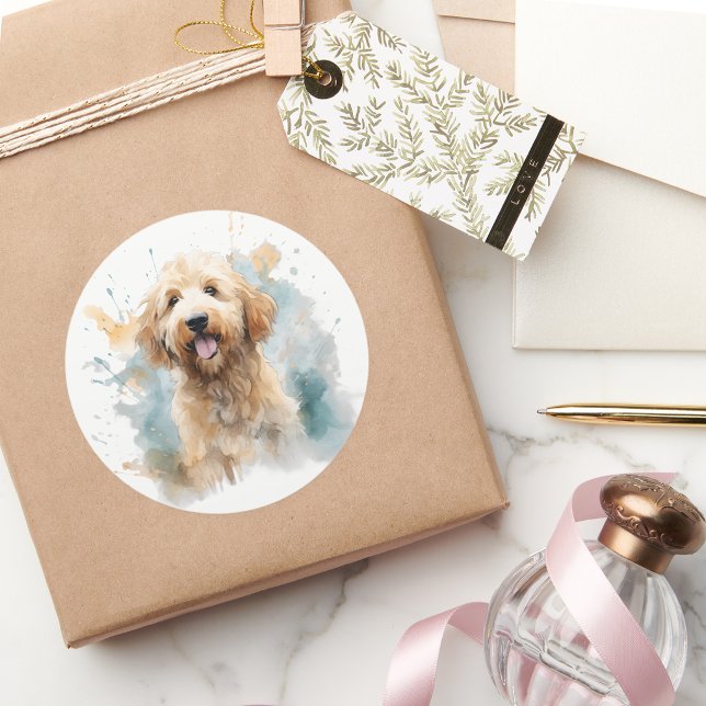 Sticker Rond Joli chien Goldendoodle simple moderne élégant (Créateur téléchargé)