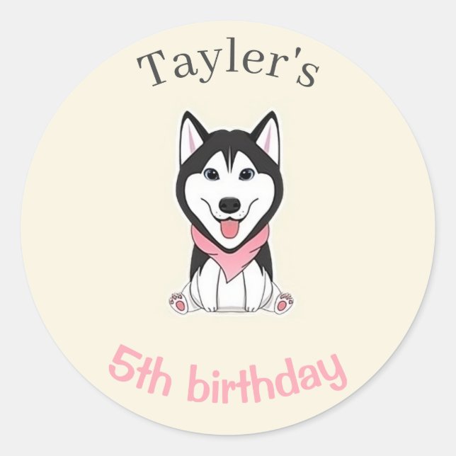 Sticker Rond Joli chien husky noir et blanc (Devant)