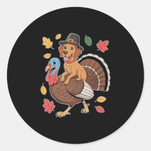 Sticker Rond Joli chien pèlerin Vizsla montant la dinde femmes