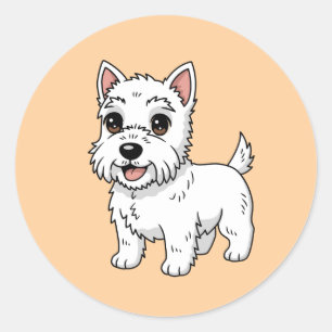 Sticker Rond Joli chien West Highland White Terrier beige