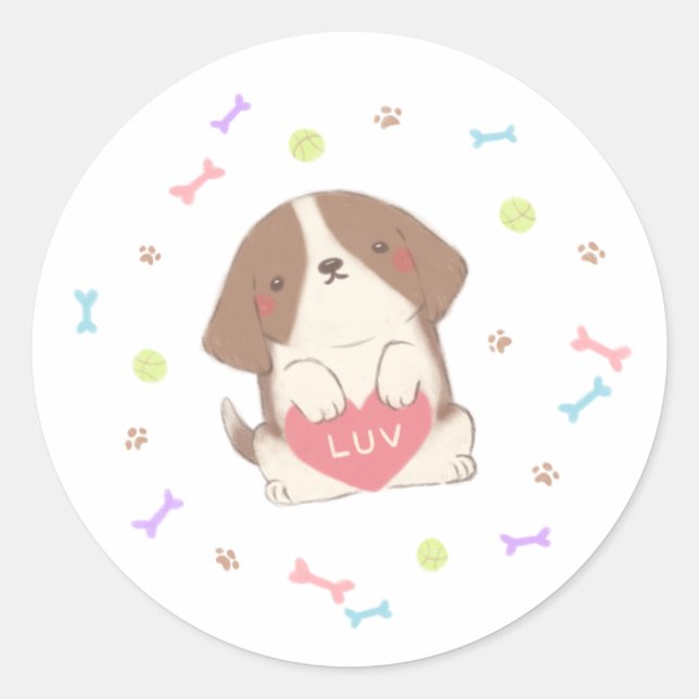 Sticker Rond Joli chiot avec l'illustration de LUV (Devant)