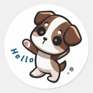 Sticker Rond Joli chiot disant bonjour
