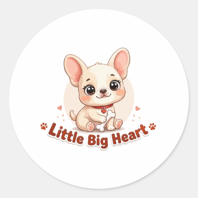 Sticker Rond Joli chiot Little Big Heart (Devant)