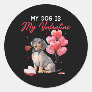 Sticker Rond Joli chiot teckel Saint-Valentin propriétaire Mon