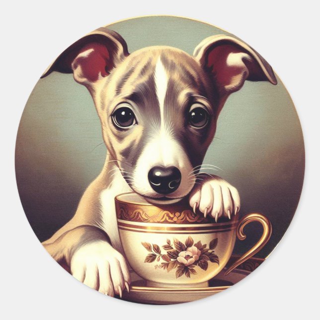 Sticker Rond Joli chiot Whippet (Devant)