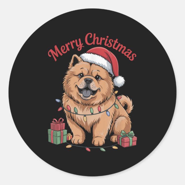 Sticker Rond Joli Chow Chow Noël Noël Noël Fantastique Amoureux (Devant)
