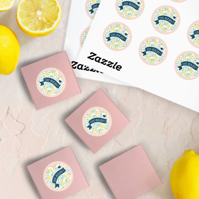 Sticker Rond Joli citron jaune Baby shower botanique (Cute Lemon Yellow Botanical Bold Baby Shower favor stickers)