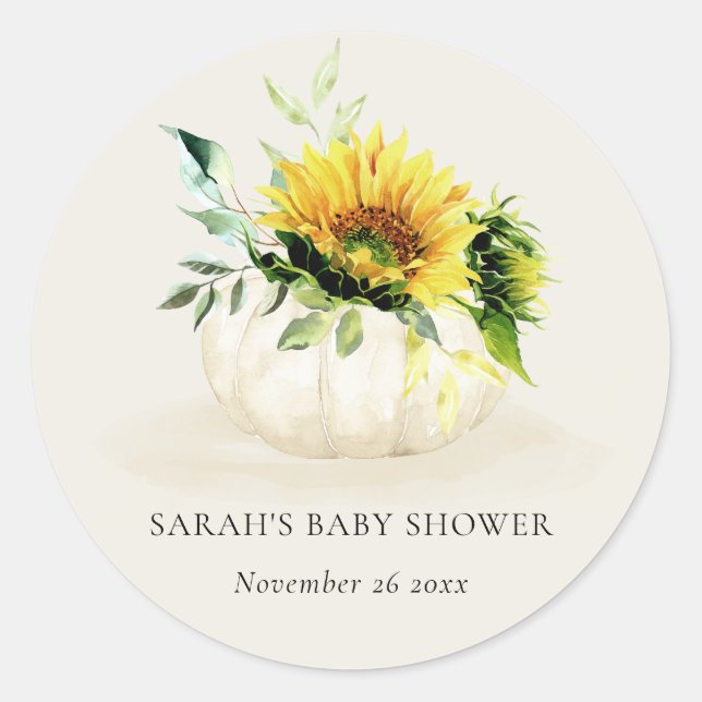 Sticker Rond Joli Citrouille de tournesol rustique Baby shower  (Devant)