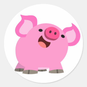 Sticker Rond Joli Cochon De Caricature Rire