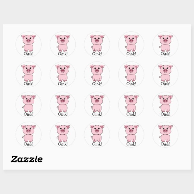 Sticker Rond Joli Cochon Rose Rose ! Animal de ferme (Feuille)