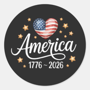 Sticker Rond Joli cœur de drapeau 1776-2026 4 juillet 250e