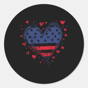 Sticker Rond Joli cœur de drapeau américain Usa patriotique fem