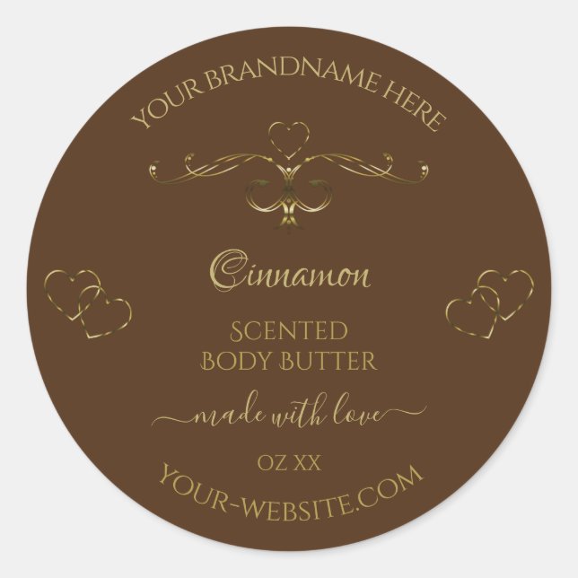 Sticker Rond Joli Coeur Défilé d'or décoratif sur Brown