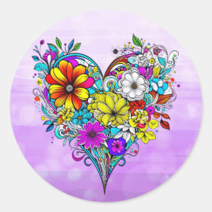 Sticker Rond Joli coeur floral Saint-Valentin