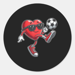 Sticker Rond Joli cœur jouant au football pour la Saint-Valenti