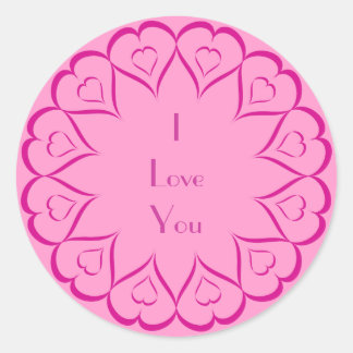 Sticker Rond Joli Coeur rose Design Je t'aime Personnalisé
