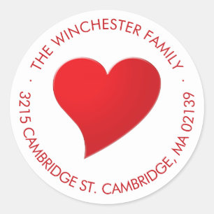 Sticker Rond Joli coeur rouge minimaliste adresse de retour per